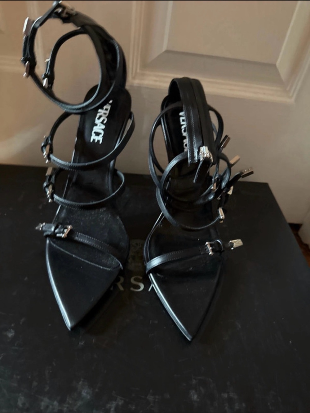 Versace Black Multi-Strap Pointed Heels EU39